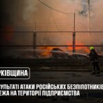 Харківщина: у результаті атаки російських безпілотників сталася пожежа на території підприємства