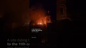 Ukrainian anthem sounds over damaged Kyiv Pechersk Lavra