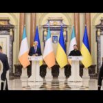 Президент України Володимир Зеленський і Прем’єр-міністр Ірландії Міхол Мартін спілкуються з медіа